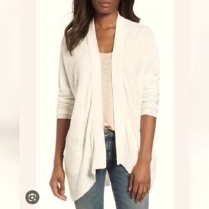 Caslon Drop Shoulder Open Front Lightweight Cardigan Sweater Cream Ivory  M
